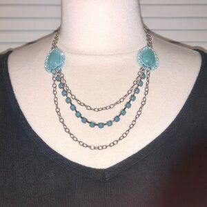 Statement necklace in light turquoise and silver 3 layers